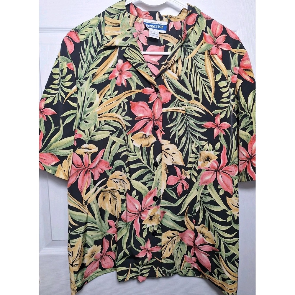 Pendleton Button Down Tall 12 Womens Short Sleeve Shirt Tropical Floral Vintage